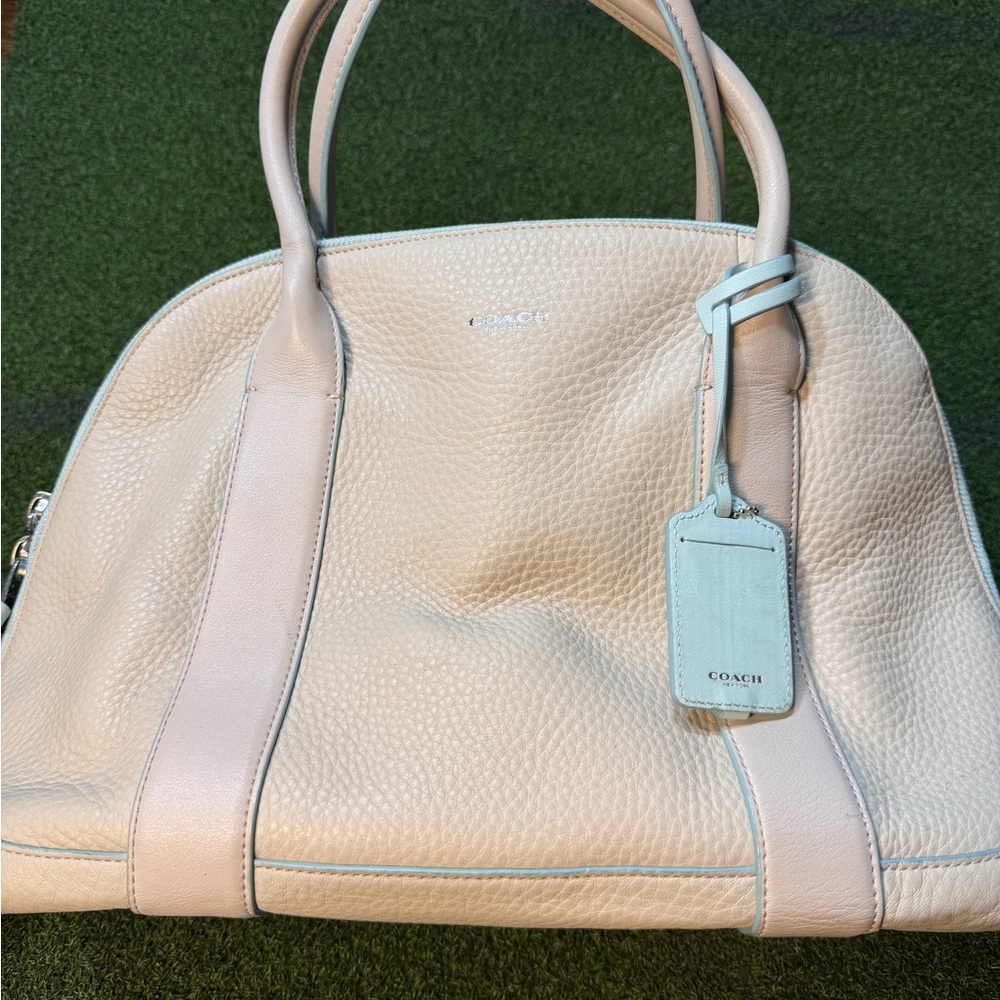 Coach Pebbled Leather Satchel in Cream